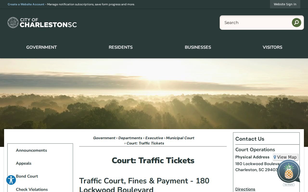 Charleston County traffic warrant court guidance for City of Charleston tickets