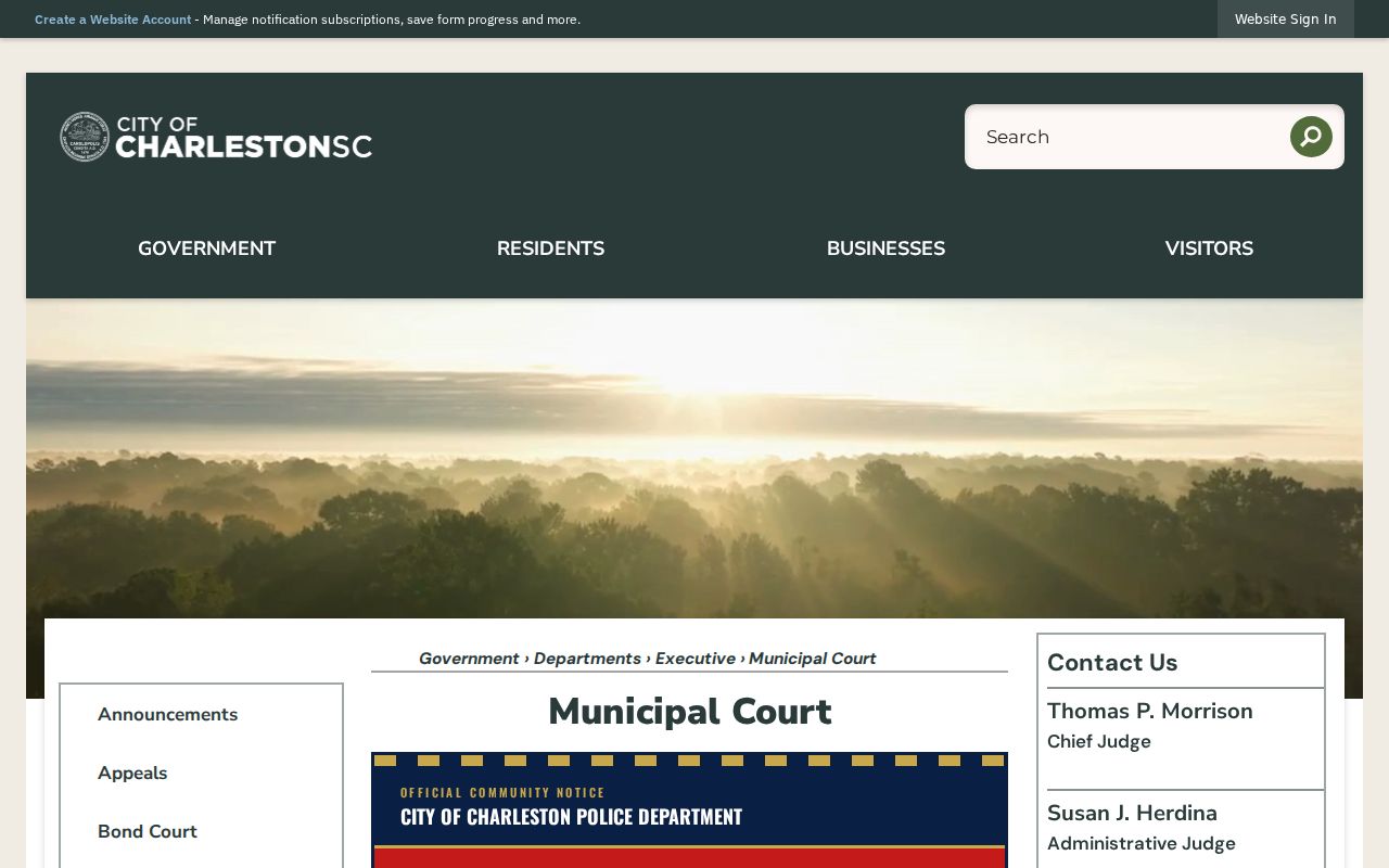 Charleston warrant records route through Charleston Municipal Court
