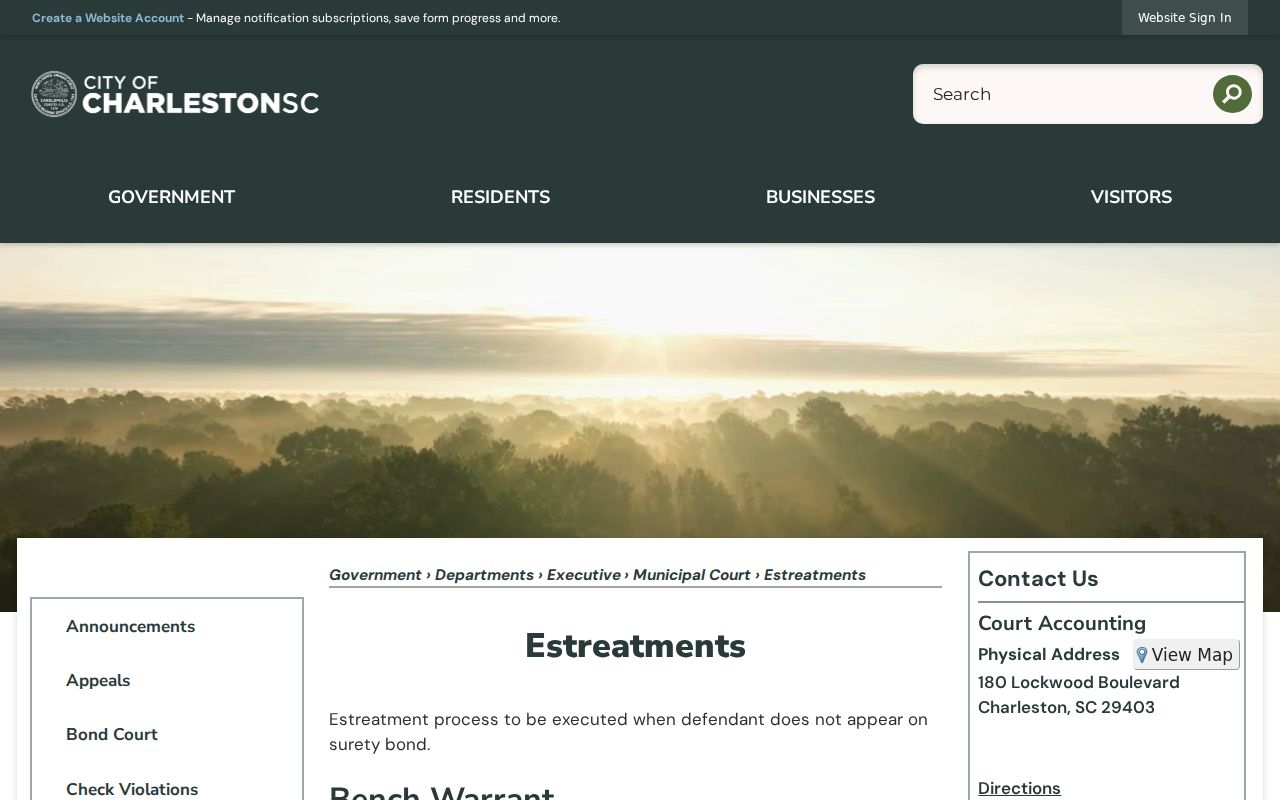 Charleston warrant estreatment process for municipal bond sureties