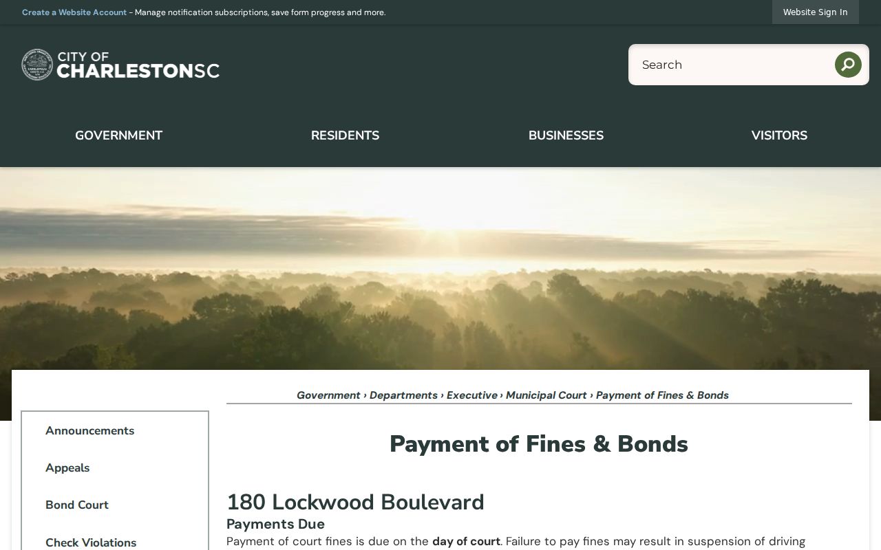 Charleston warrant payment route for municipal fines and bonds