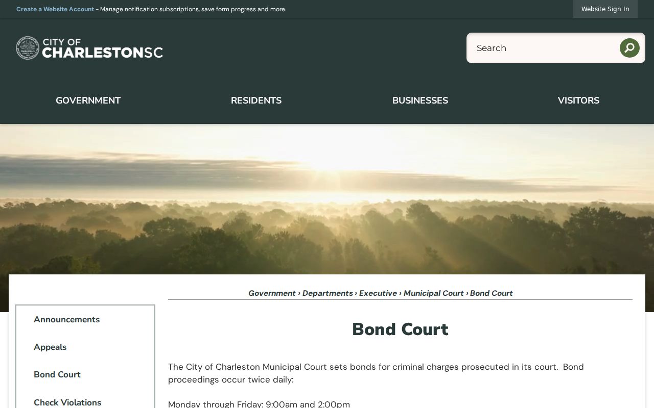 Charleston warrant bond court schedule and municipal procedure