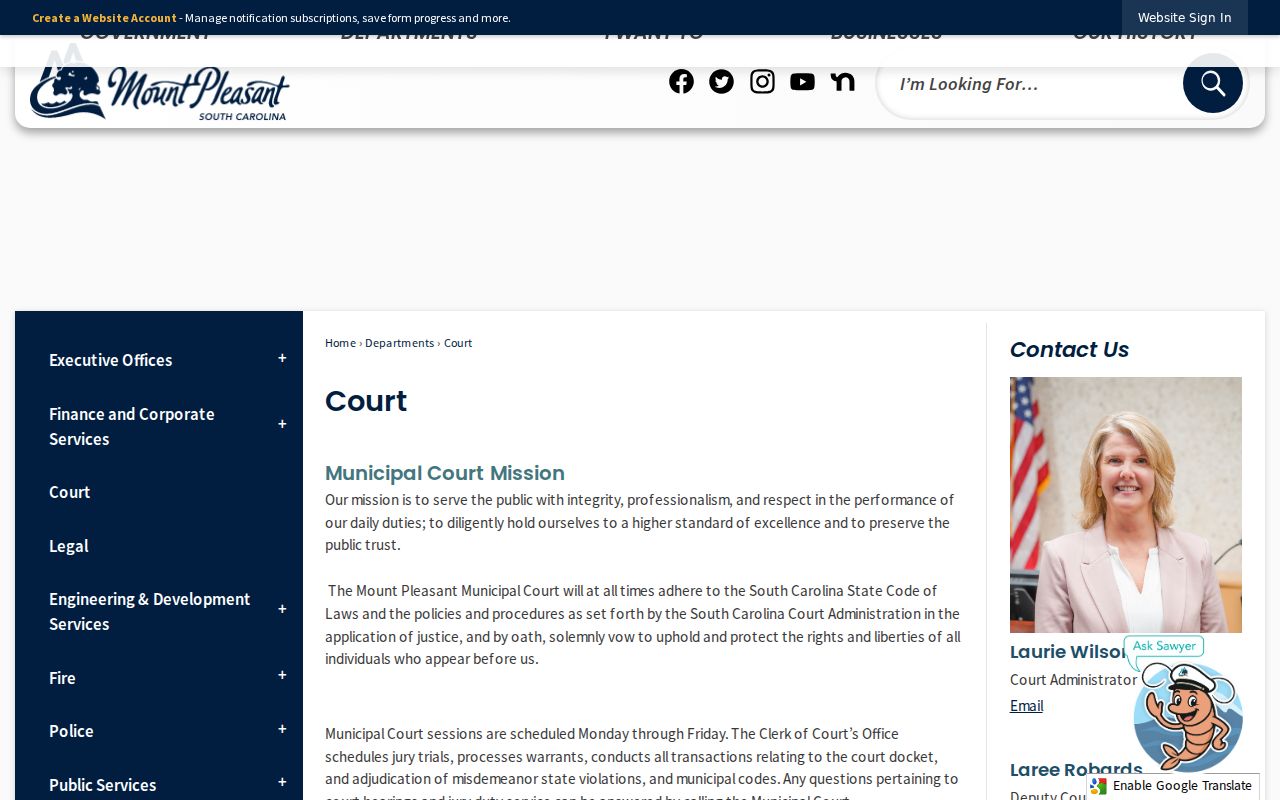 Mount Pleasant warrant records information from the Municipal Court