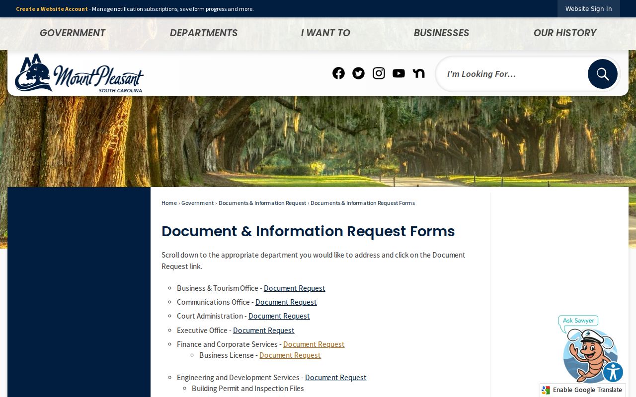 Mount Pleasant warrant record request forms for police information