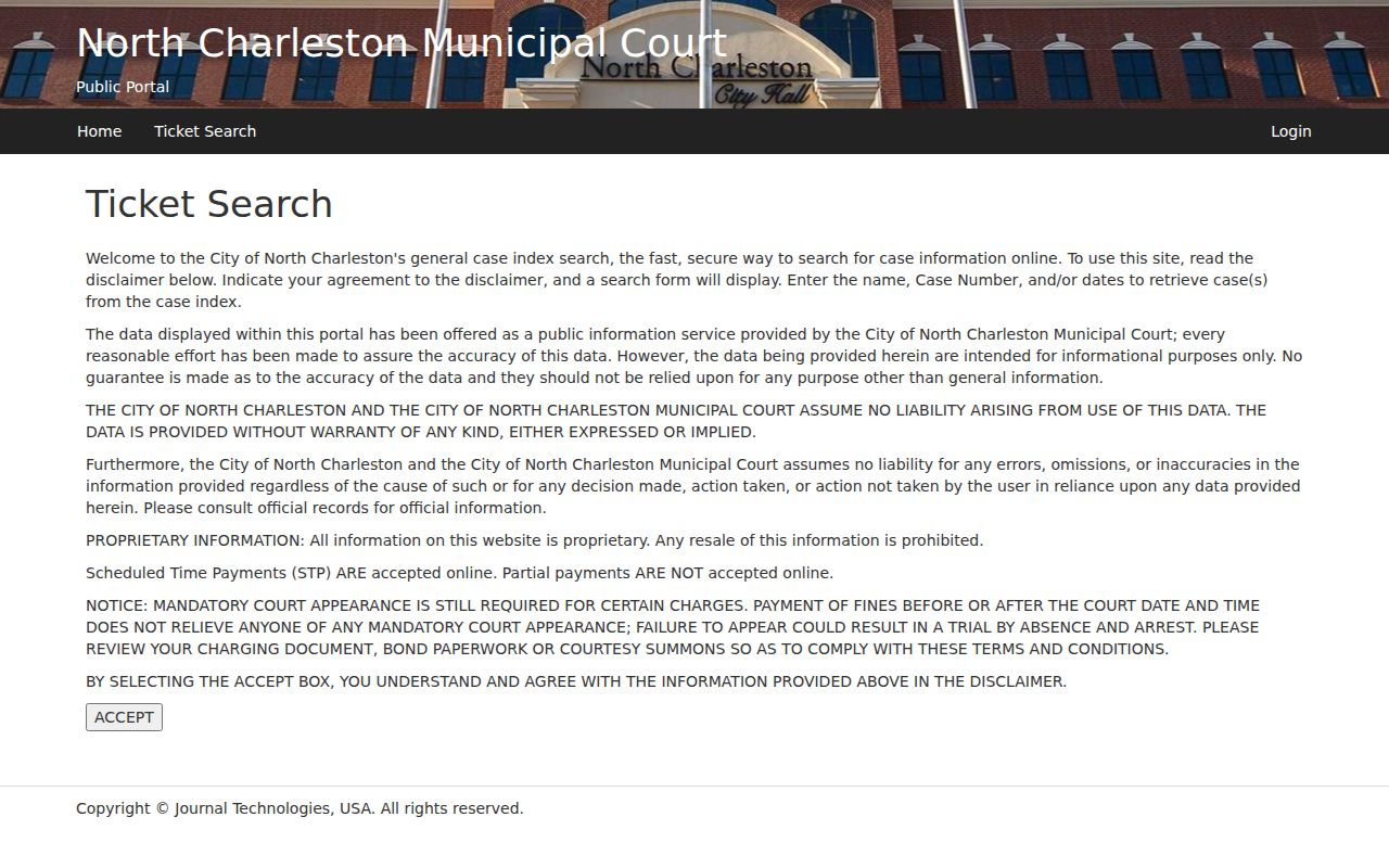 North Charleston eCourt instructions for ticket and case searches