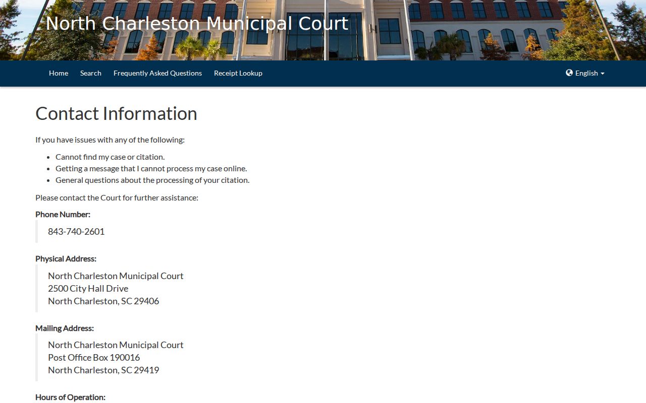 North Charleston warrant portal contact information from the official vendor