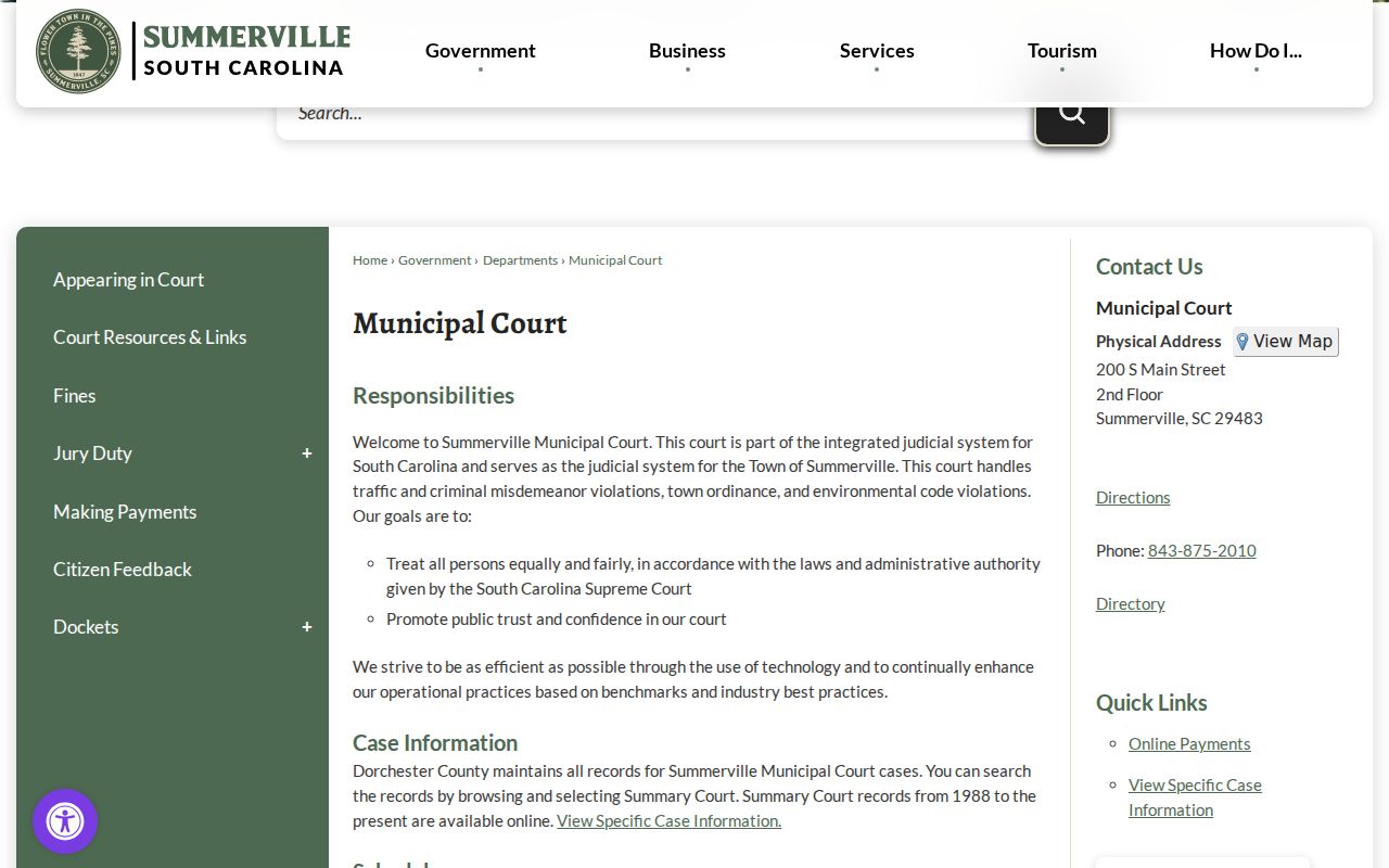 Summerville warrant records route through the Municipal Court
