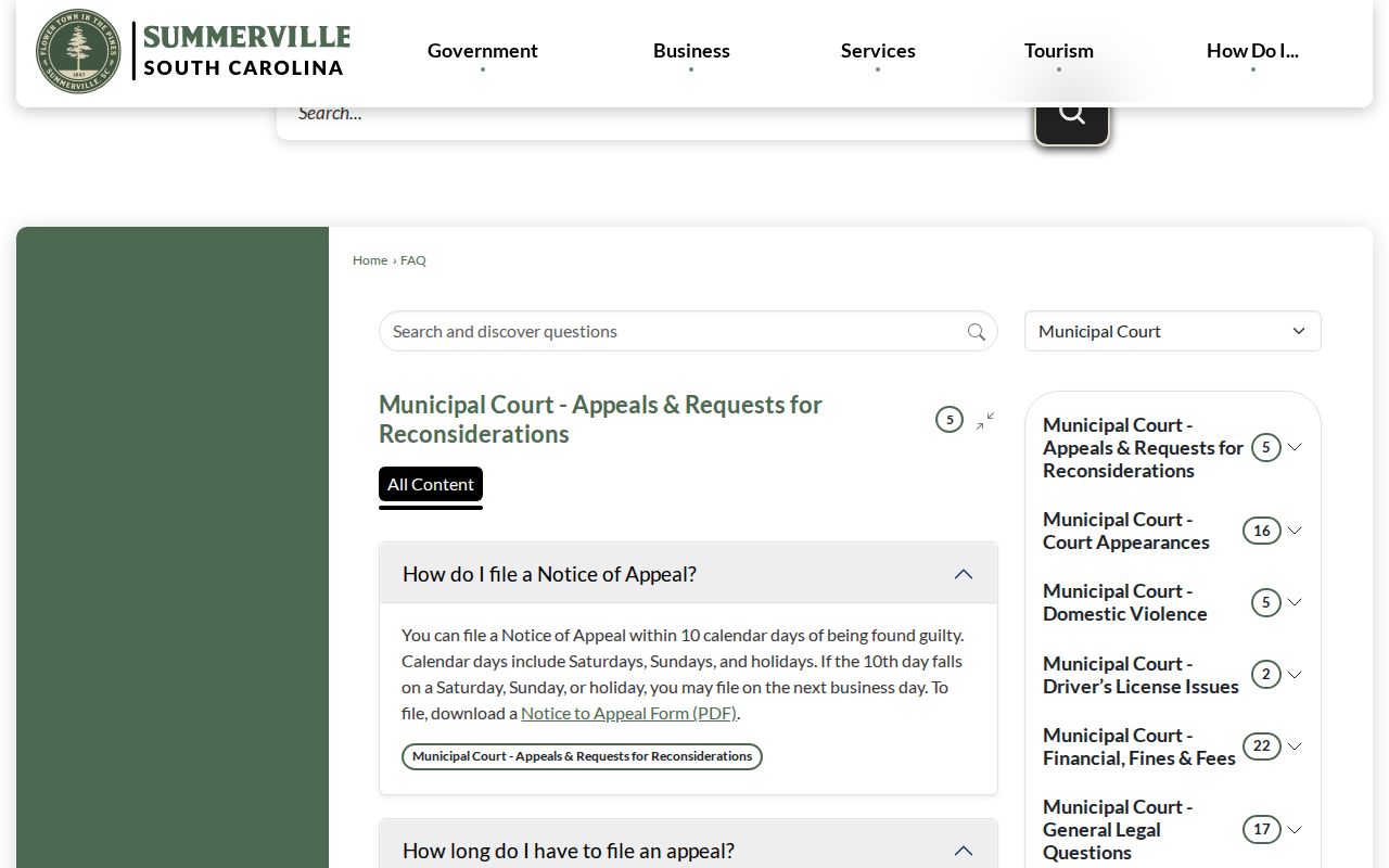 Summerville warrant information from the Municipal Court FAQ