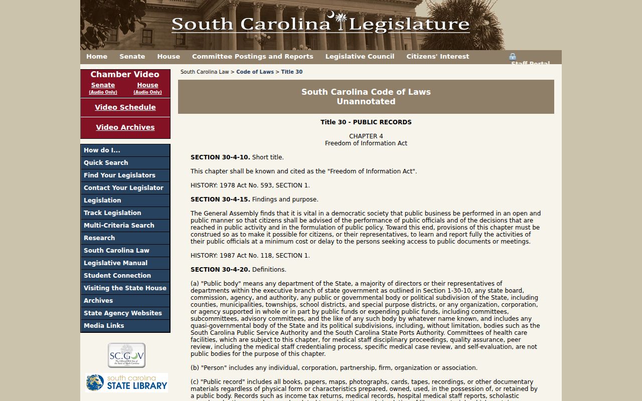 South Carolina FOIA public-record access and exemption guidance