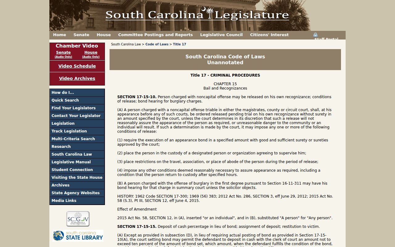 South Carolina appearance-bond provisions and bench-warrant consequences