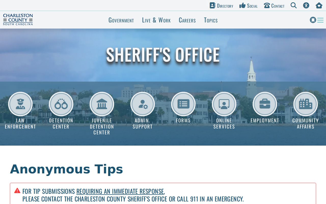 Charleston County anonymous tip route for warrant-related public safety information