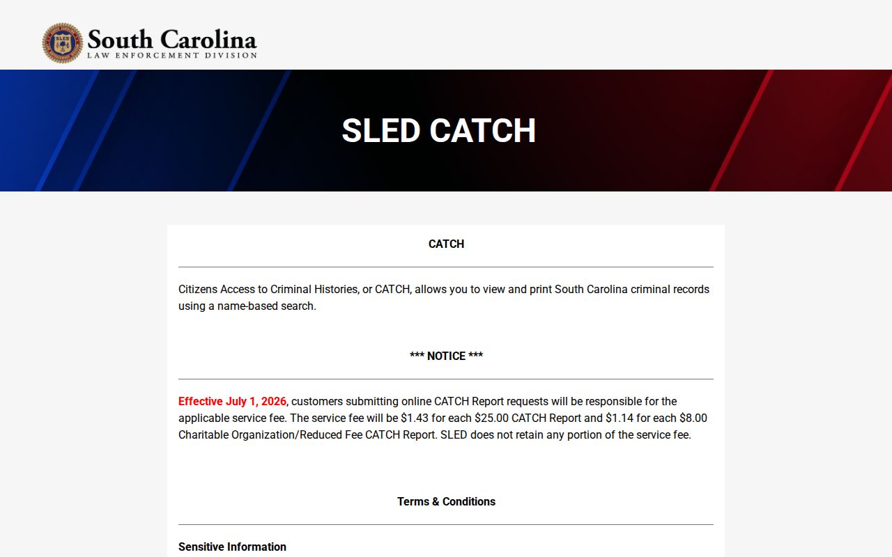 Charleston County outstanding warrant search limits described by SLED CATCH