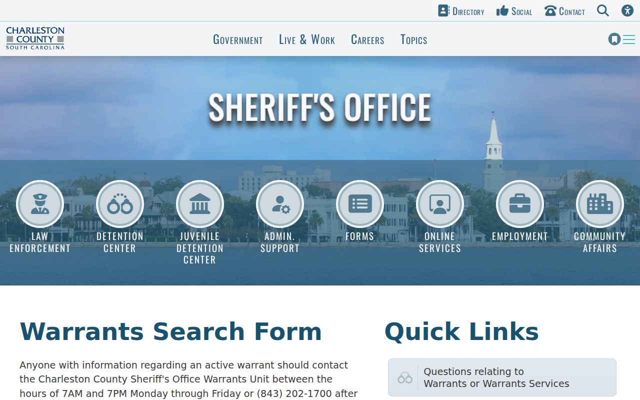 Charleston County warrant search form from the Sheriff’s Office