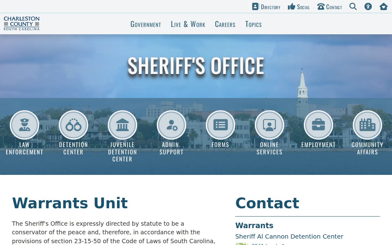 Charleston County warrant confirmation through the Sheriff Warrants Unit